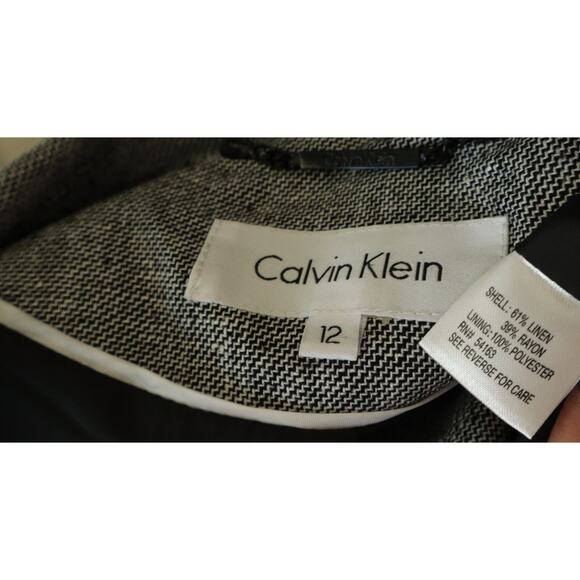 Calvin Klein Gray Skirt Suit LINEN Business Corporate Double Breasted 12 Cap - Picture 7 of 8